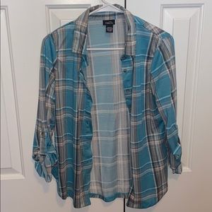 Blue and light pink flannel